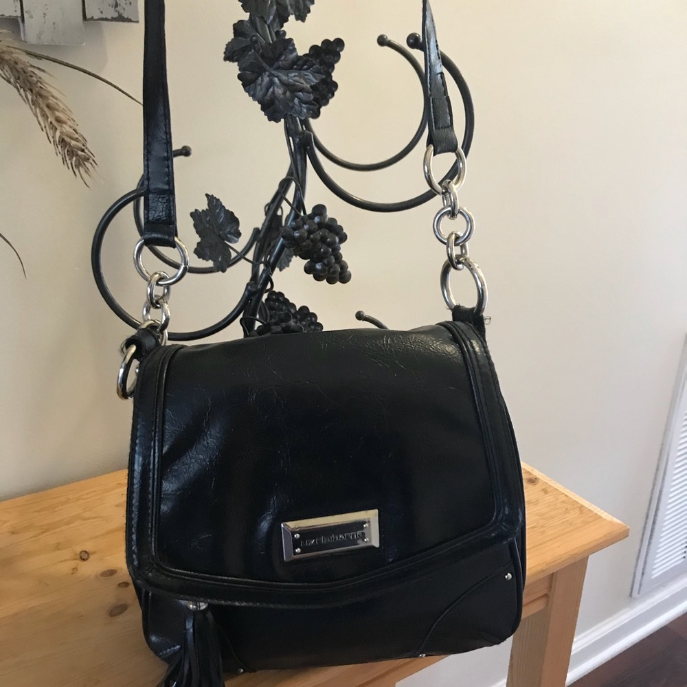 Liz Claiborne Black Faux Leather Purse with Gold Hardware